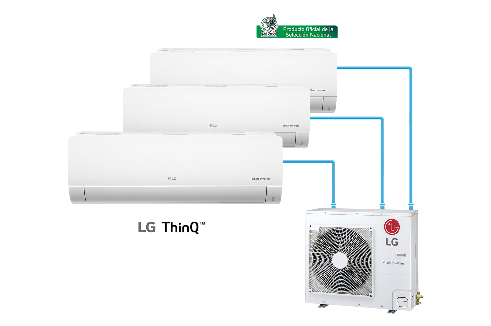 Vista frontal de Aire Acondicionado Multisplit R32 Inverter Compresor 36,000 BTU/h, con 1 Evaporadora 18,000 BTU/h y 2 Evaporadora 12,000 BTU/h, Frío, (Voltaje 230V / 60 HZ) Z4UQ36.181212